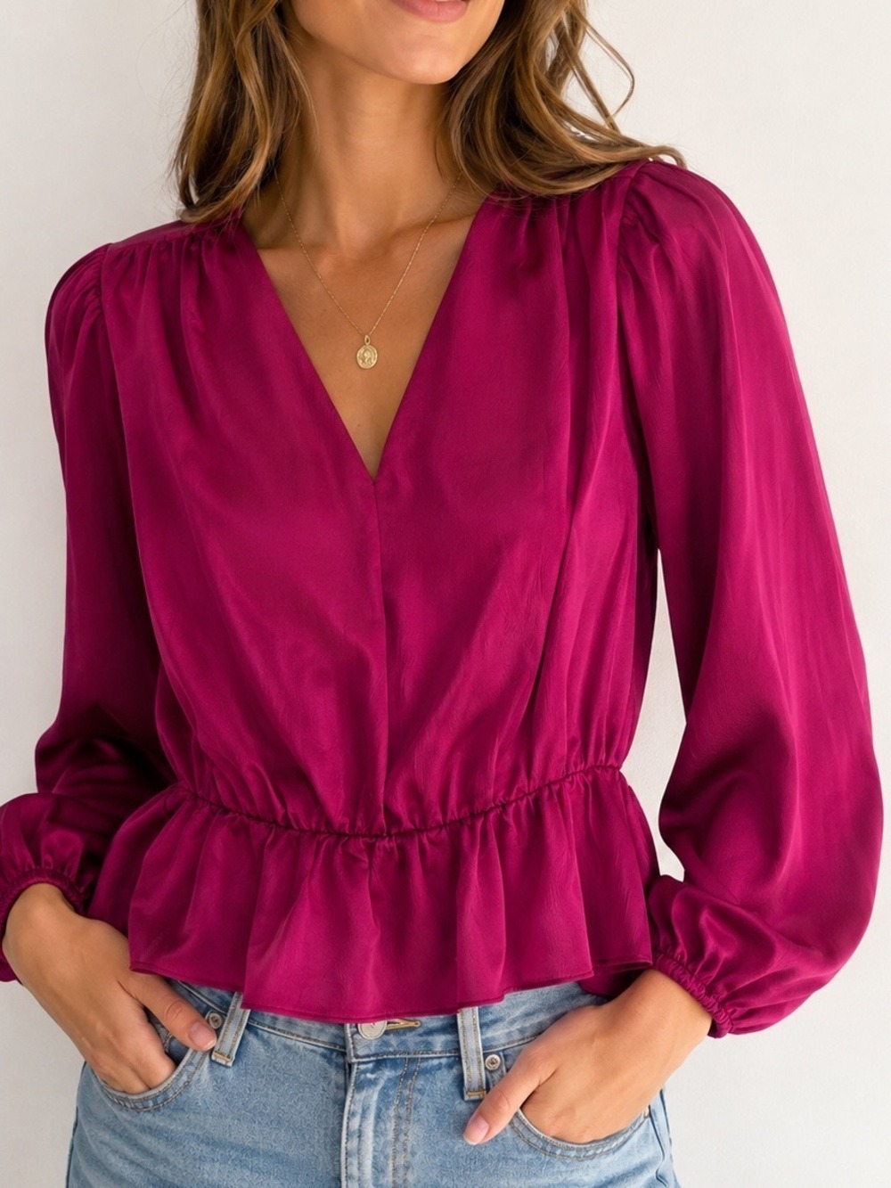 NWT Express Raspberry Purple Peplum Blouse XL Oversized Relaxed Fit
